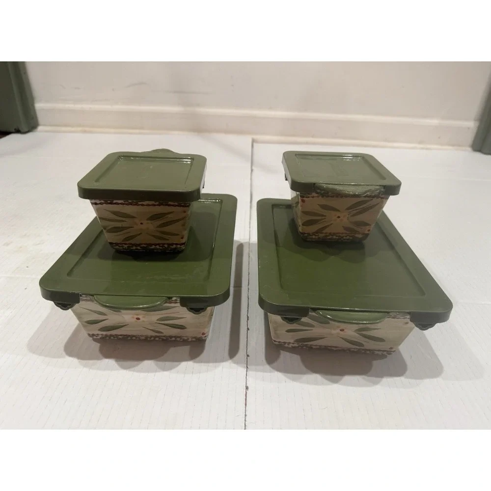 Temp-tations Old World Green 1.5 Qt Casserole Set w Lids 8pc